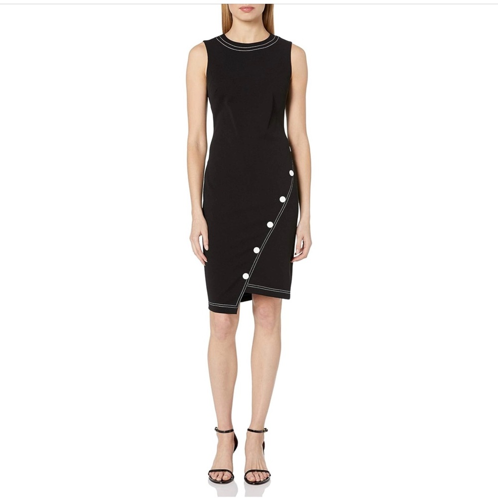 Tommy Hilfiger Little Black Dress Asymmetrical Sleeveless Buttons Size 12 Event